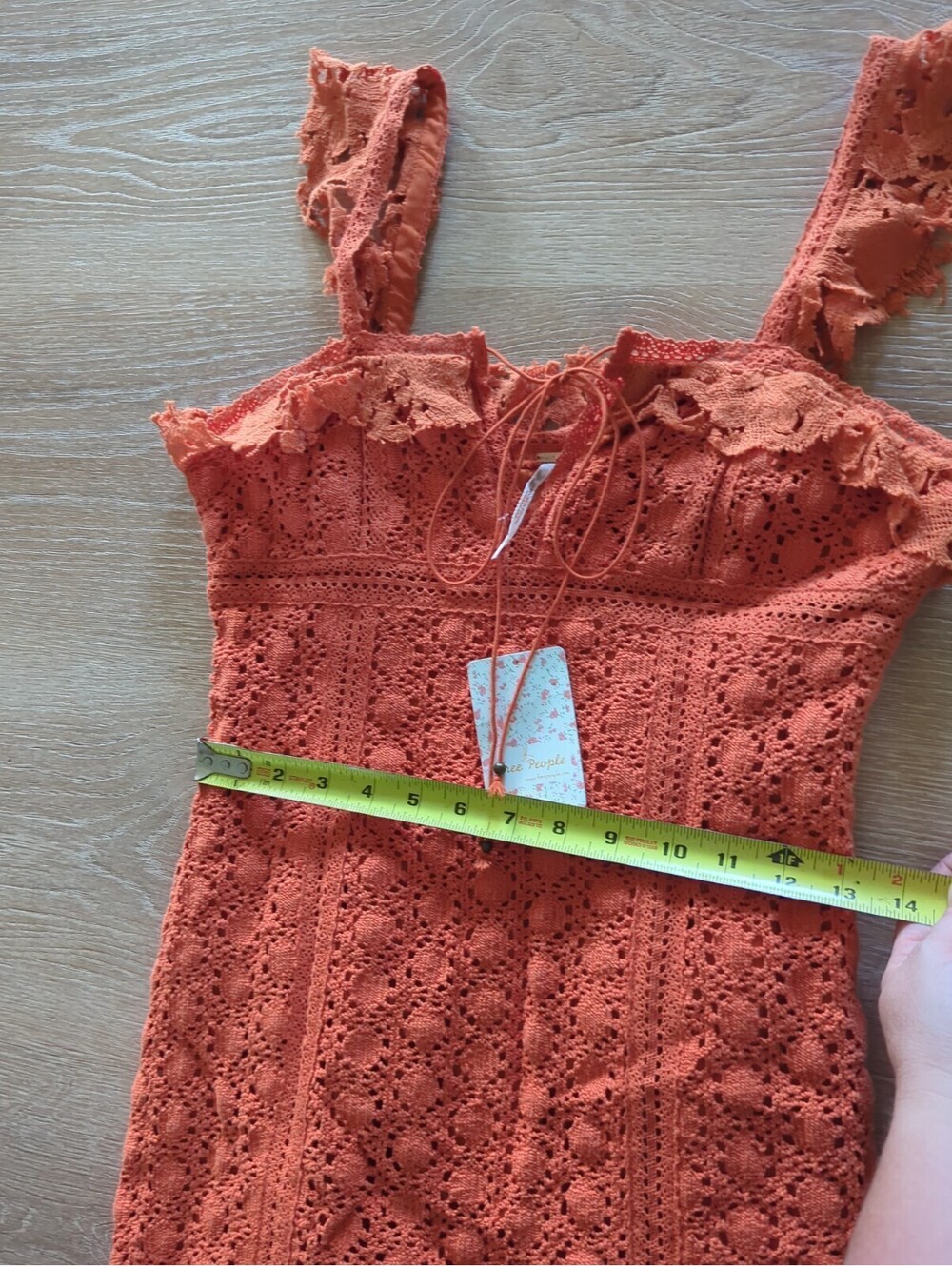 Free People Cross My Heart Mini Dress Size 4 Chrochet Lace Orange - Picture 11 of 12